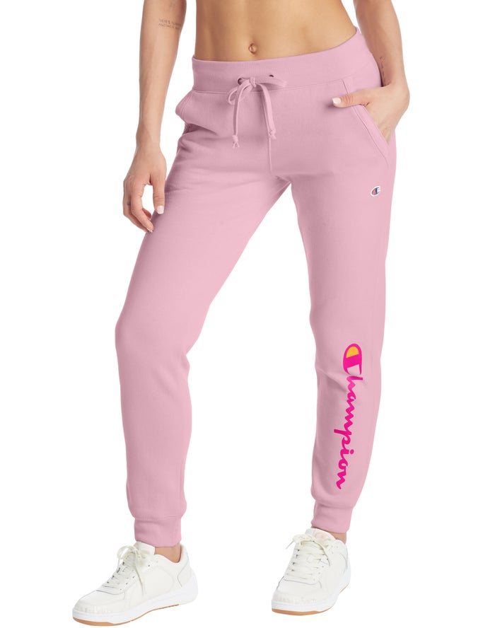 Champion Powerblend Fleece Script Logo Kadın Joggers Pembe ( JQGERA971 )